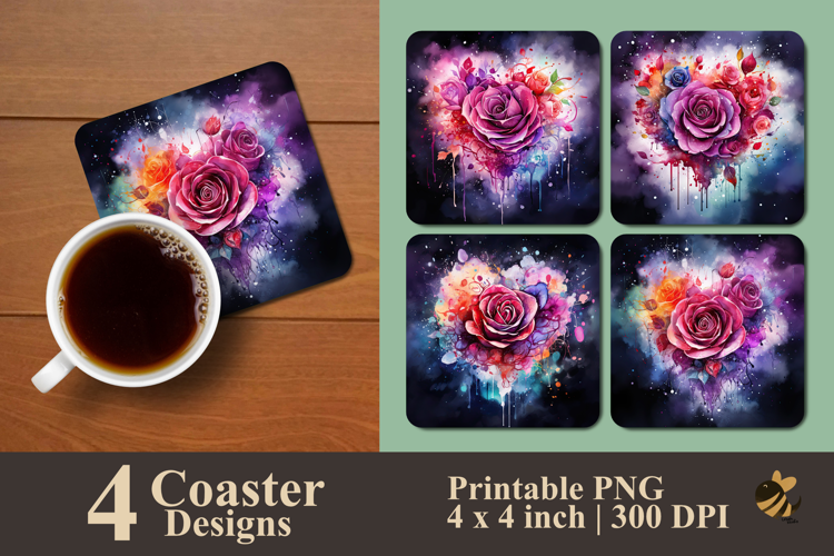 Rose Galaxy Coaster Sublimation Design