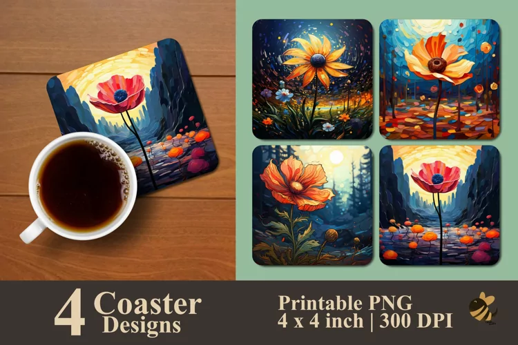 Fantasy Flower Coaster Sublimation Designs