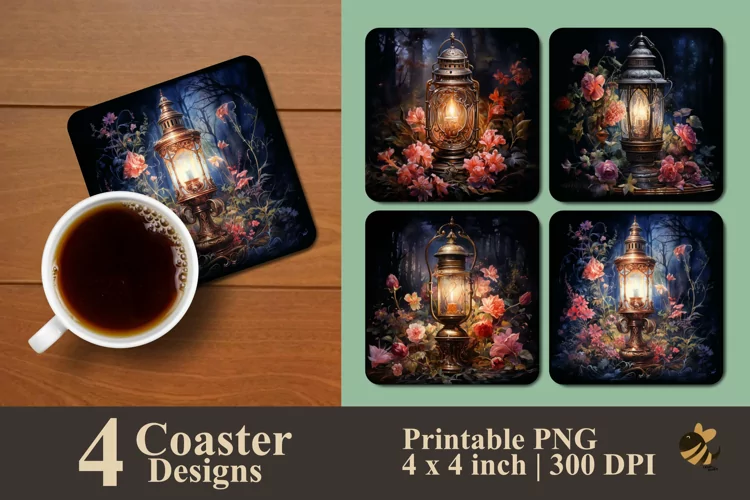 Flower Lamp Coaster Sublimation Designs