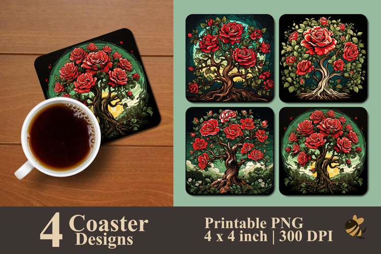 Rose Tree Coaster Sublimation Design