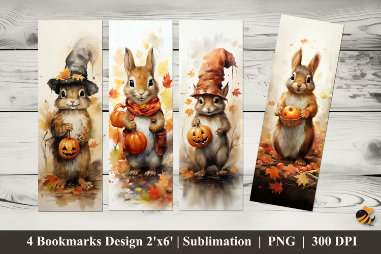 Halloween Squirrel Bookmarks Sublimation Design