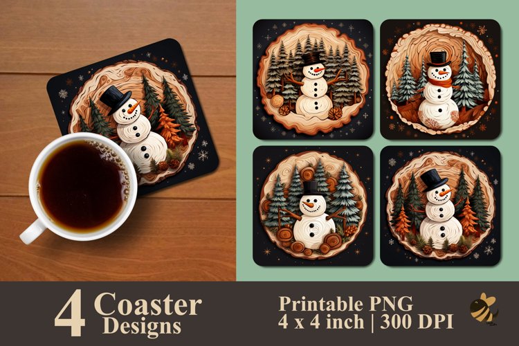 Snowman Pine Tree Coaster Sublimation Designs example image 1
