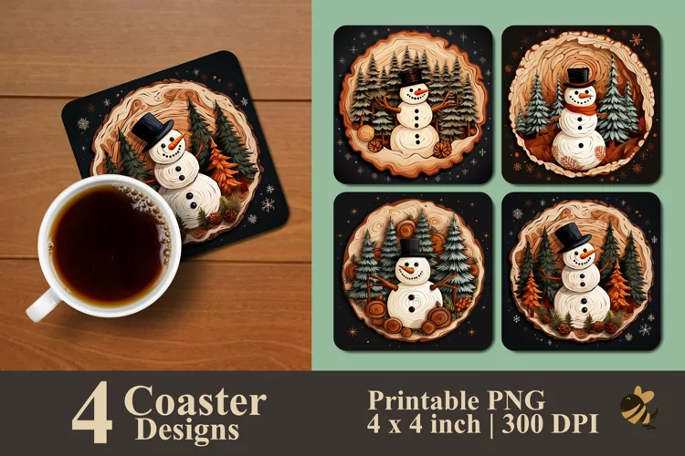 Snowman Pine Tree Coaster Sublimation Designs