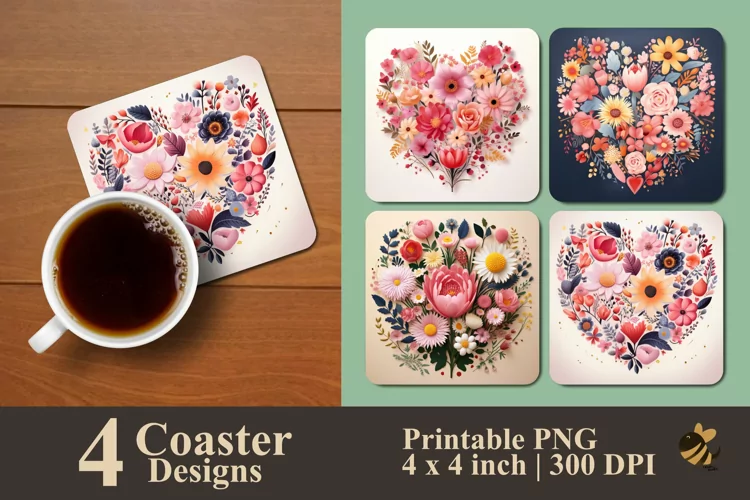 Hand Drawn Flowers Coaster Sublimation Designs