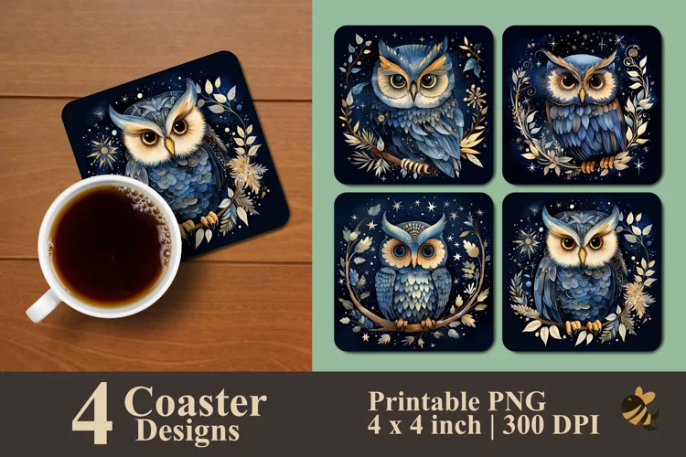Starry Owl Coaster Sublimation Designs
