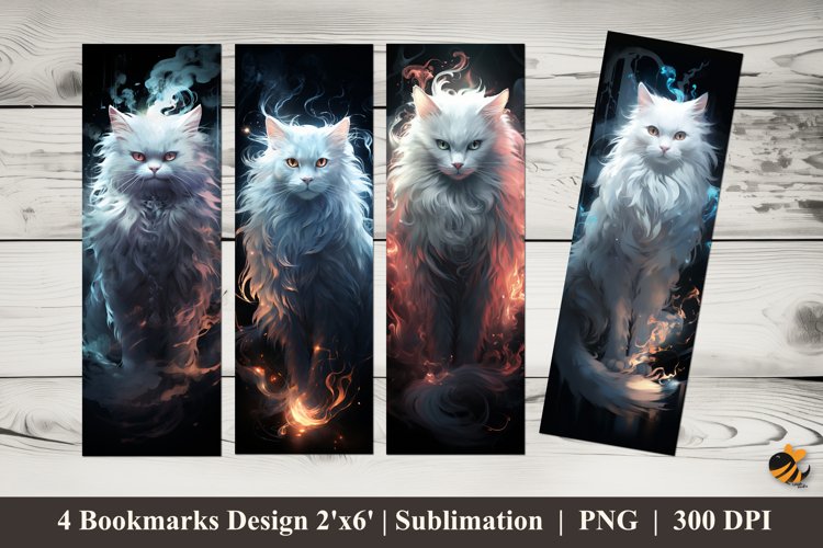 White Cat Illustration Bookmarks Sublimation Design example image 1