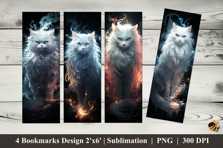 White Cat Illustration Bookmarks Sublimation Design