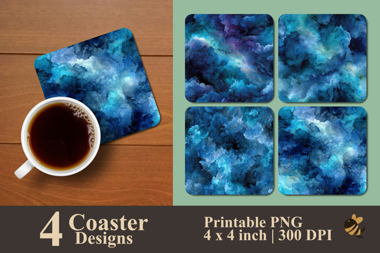 Abstract Blue Cloud Coaster Sublimation Design