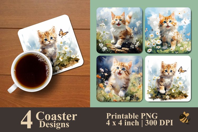 Garden Kitten Coaster Sublimation Designs example image 1