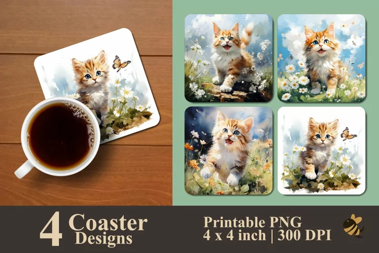 Garden Kitten Coaster Sublimation Designs