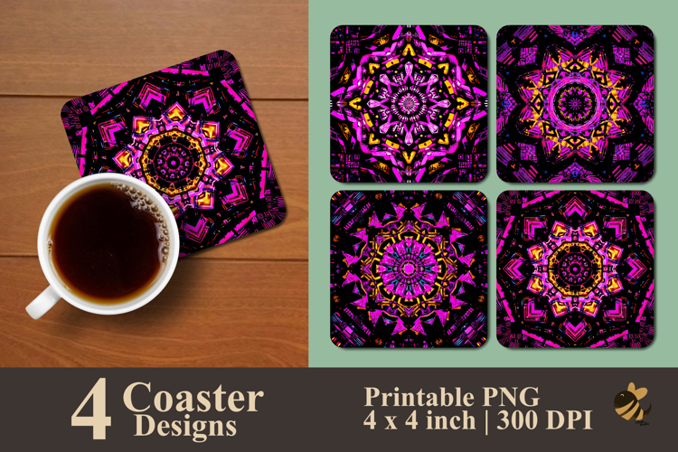 Neon Kaleidoscopic Coaster Sublimation Design