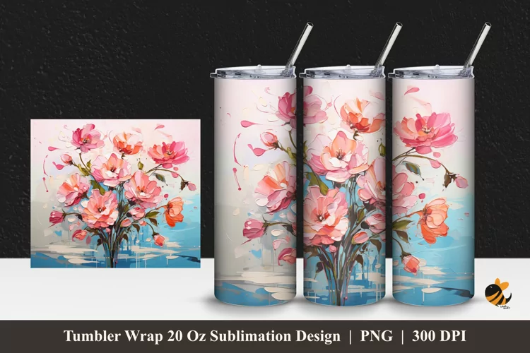 Oil Painting Flower Tumbler Wrap Sublimation Design 1
