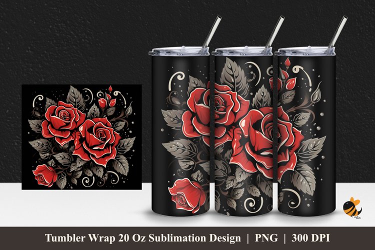 Rose Flowers Tumbler Wrap Sublimation Design 1 example image 1