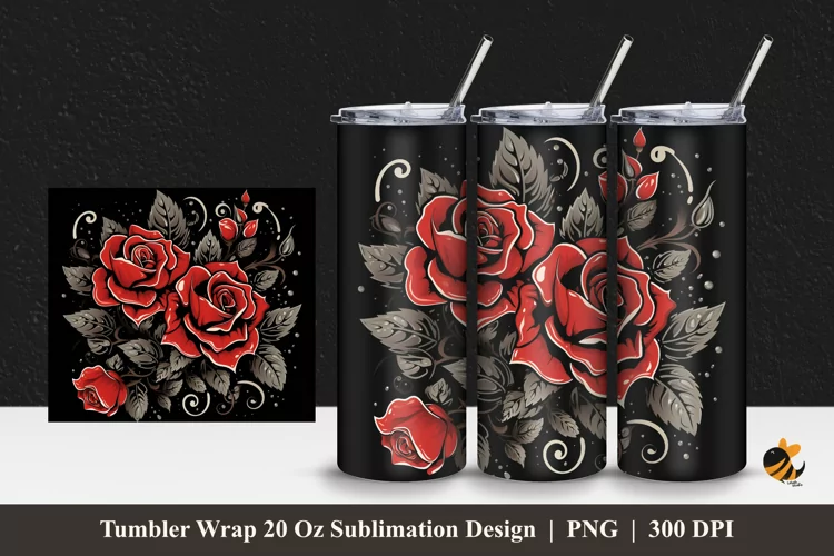 Rose Flowers Tumbler Wrap Sublimation Design 1