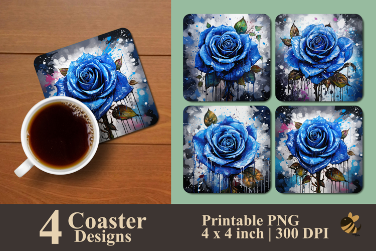 Sapphire Mist Rose Coaster Sublimation Design