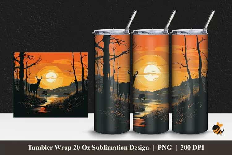 Wild Deer Tumbler Wrap Sublimation Design 1
