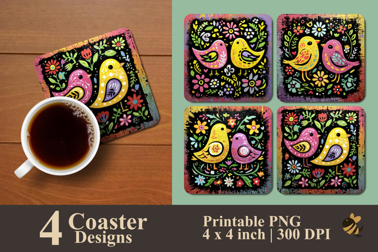 Cute Bird Paradise Coaster Sublimation Design