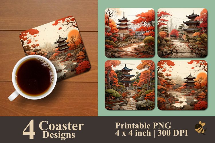 Japanese Autumn Coaster Sublimation Designs