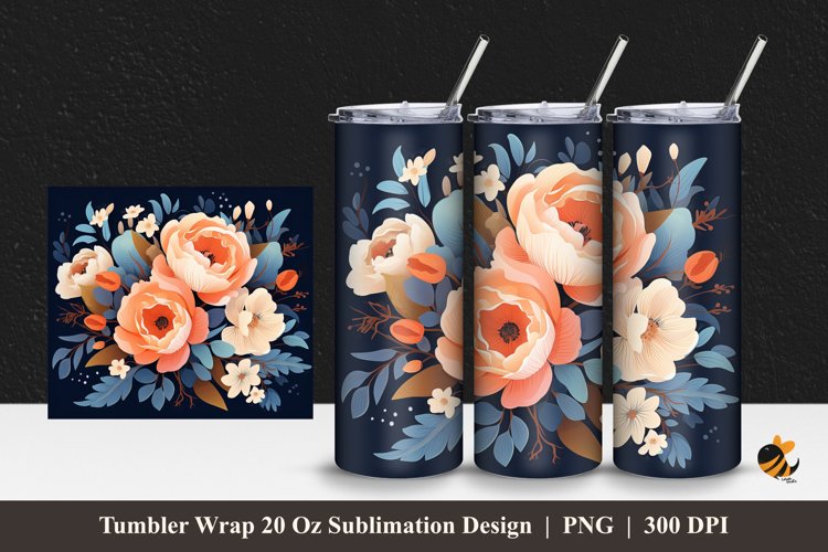Flowery Tumbler Wrap Sublimation Design 1 example image 1
