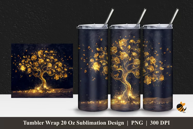 Golden Tree Tumbler Wrap Sublimation Design 1