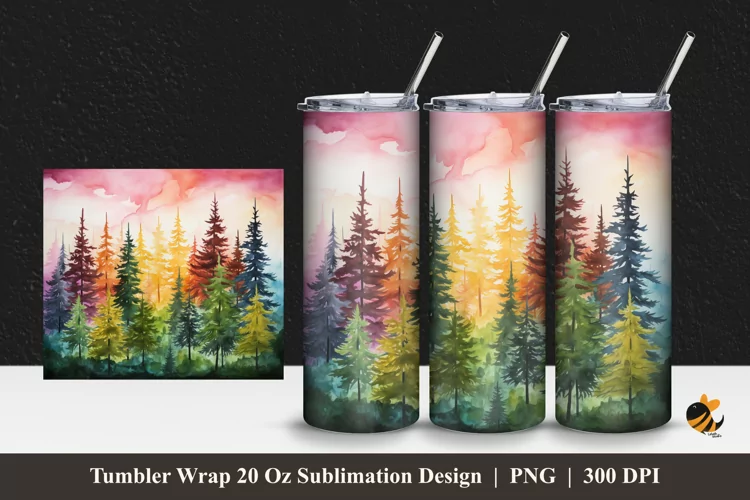 Colorful Pine Tree Tumbler Wrap Sublimation Design 1