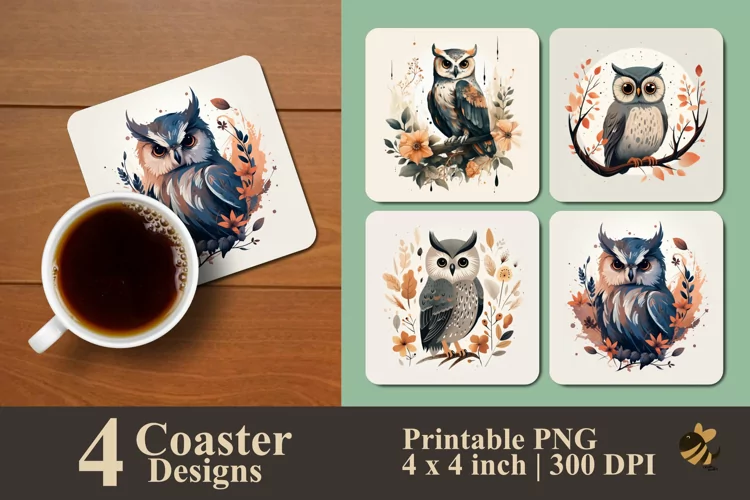 Owl Boho Coaster Sublimation Designs