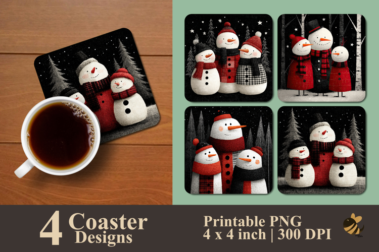 Three Snowman In The Woods Coaster Sublimation Design