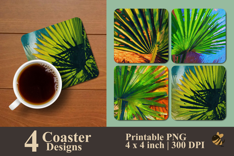 Palm Leaf Oil Painting Coaster Sublimation Design