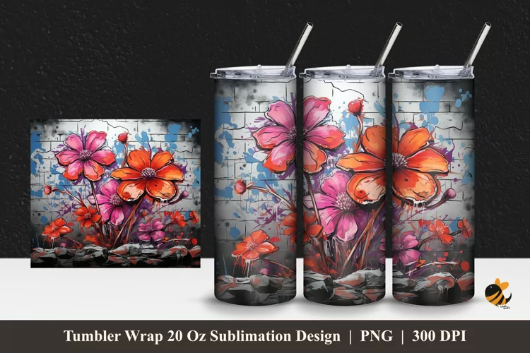 Grafitti Flower Tumbler Wrap Sublimation Design 1