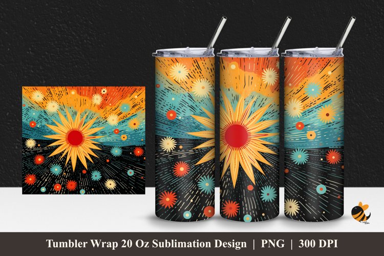 Retro Flower Tumbler Wrap Sublimation Design 1 example image 1