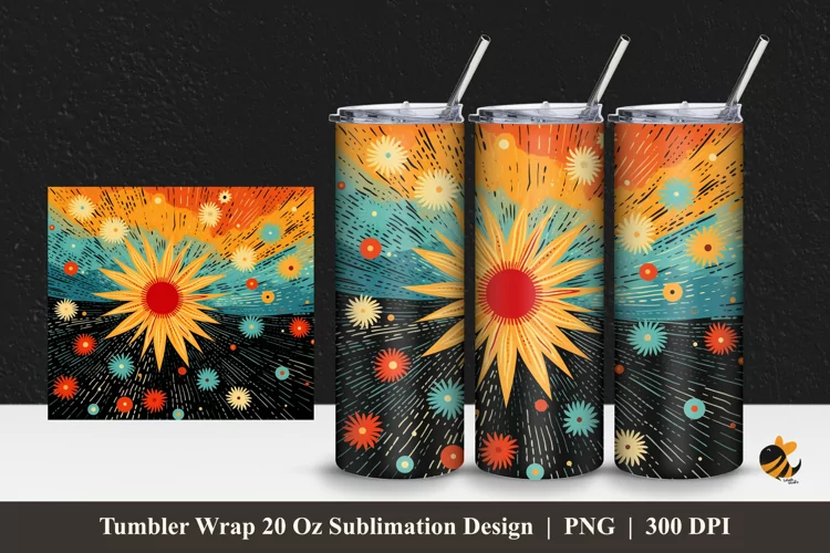 Retro Flower Tumbler Wrap Sublimation Design 1