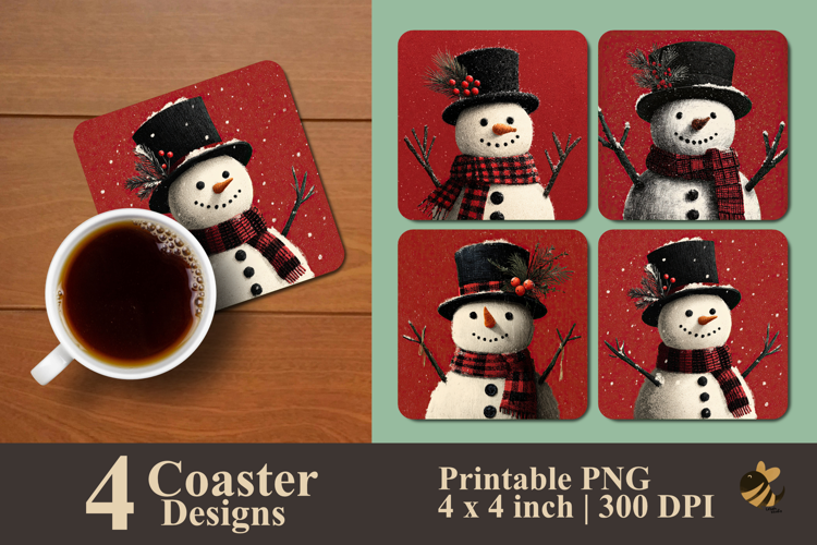 Snowman Wearing A Scarf Coaster Sublimation Design