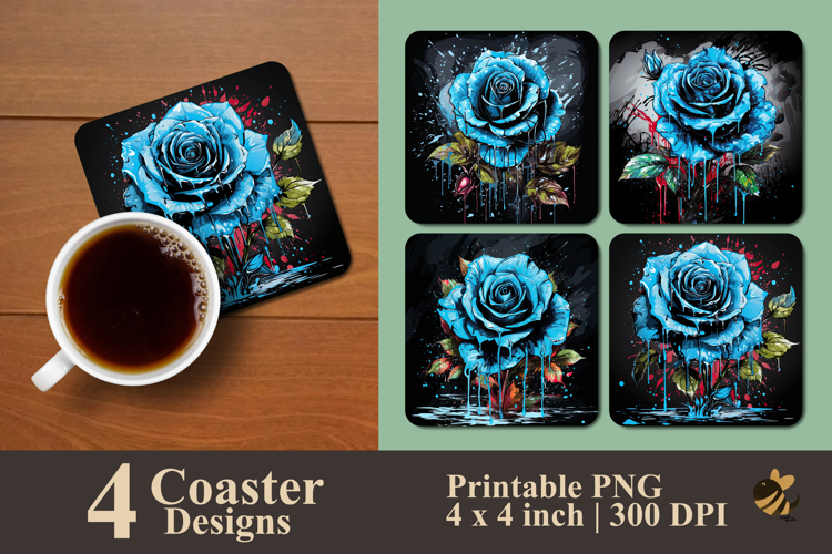 Misty Blue Rose Coaster Sublimation Design