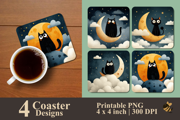 Moonlight Kitty Coaster Sublimation Design