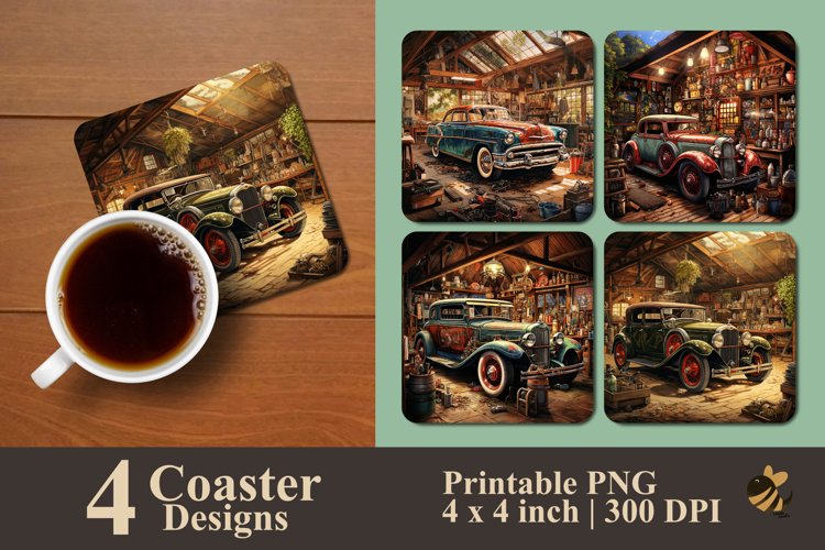 Vintage Garage Repair Coaster Sublimation Design