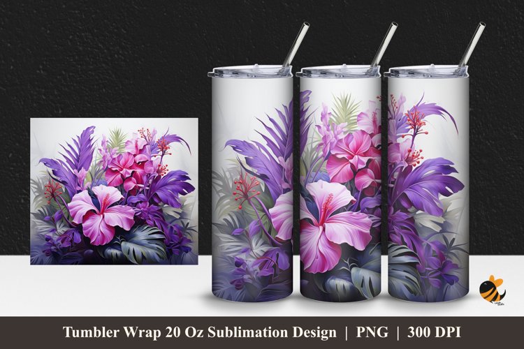 Hibiscus Violet Tumbler Wrap Sublimation Design 1 example image 1