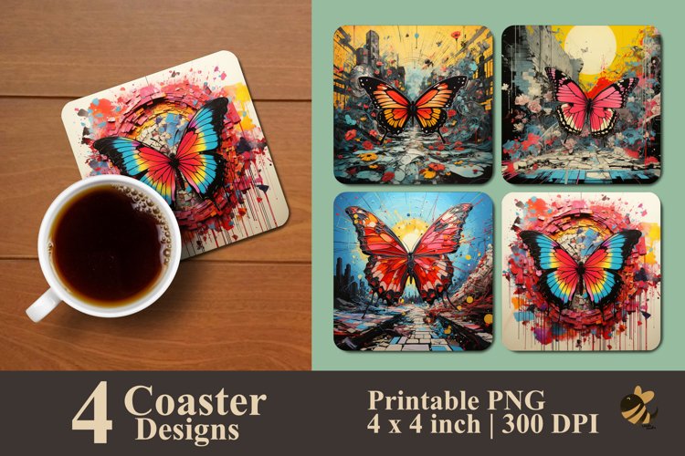 Abstract Butterfly Coaster Sublimation Designs