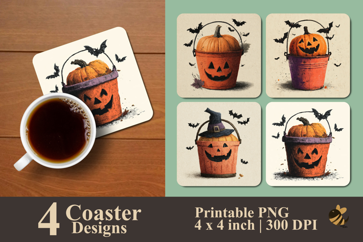 Vintage Halloween Pumpkin Coaster Sublimation Design