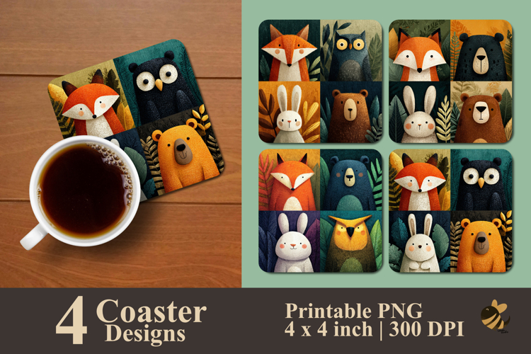 Cute Animal Illustration Coaster Sublimation Design