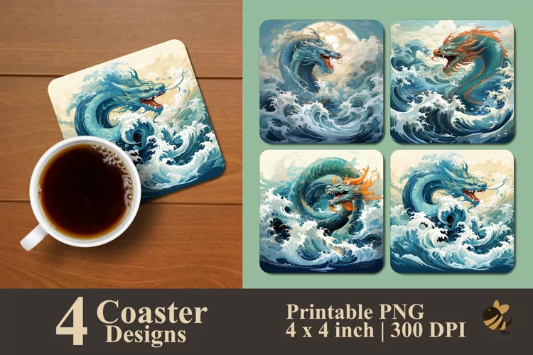 Water Dragon Coaster Sublimation Designs