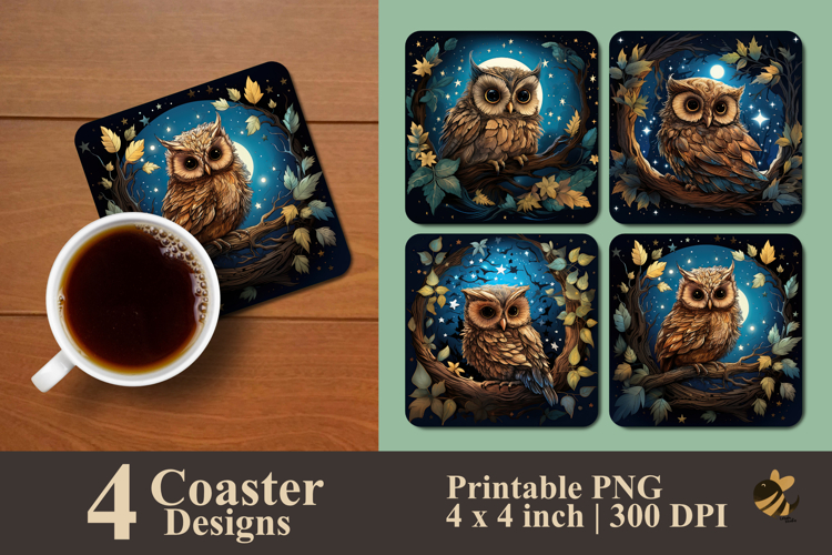 Baby Owl At Night Coaster Sublimation Design