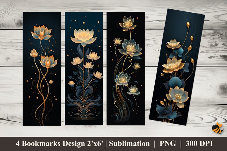 Golden Lotus Bookmarks Sublimation Design example image 1
