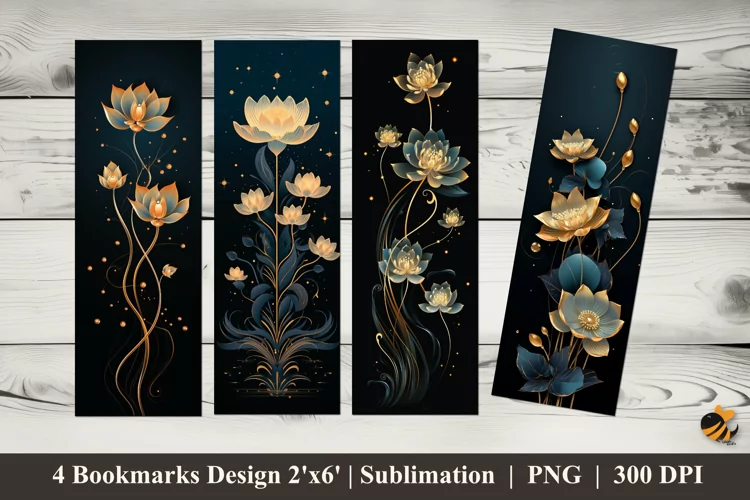 Golden Lotus Bookmarks Sublimation Design