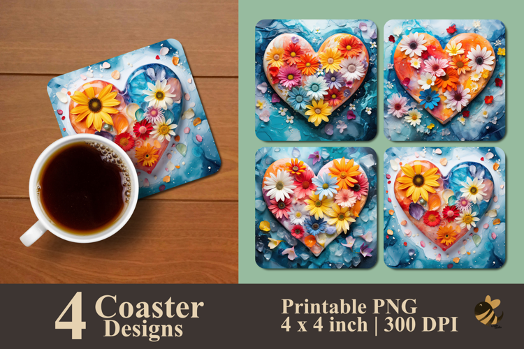 Harmony Flower Heart Coaster Sublimation Design