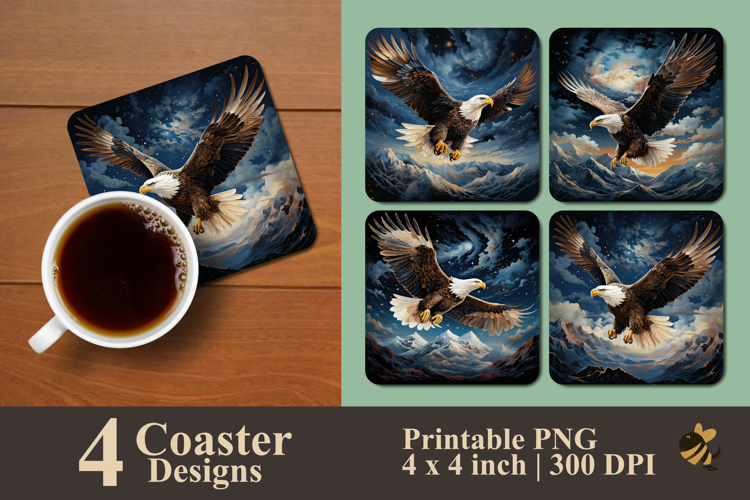 Eagle Flying In The Night Sky Coaster Sublimation Design