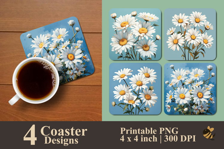 Beautiful Daisy Morning Coaster Sublimation Design