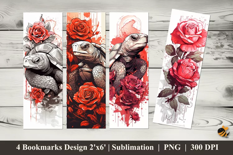 Turtle Rose Bookmarks Sublimation Design