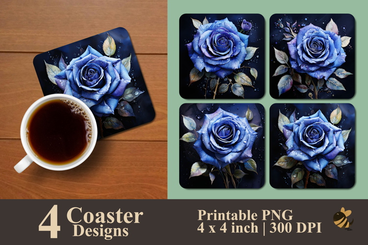 Midnight Blue Rose Coaster Sublimation Design