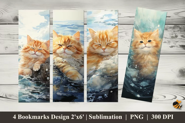 Bathing Cat Bookmarks Sublimation Design