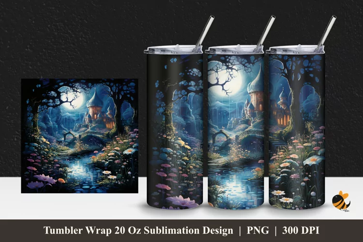 Fantasy Garden Tumbler Wrap Sublimation Design 1